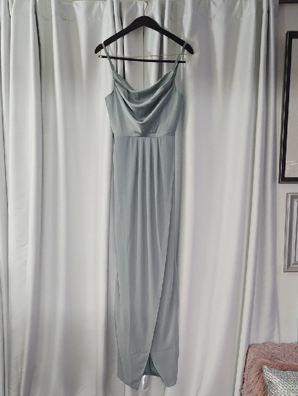 Tfnc London Sage Green Cowl Neck Spaghetti Strap Maxi Dress